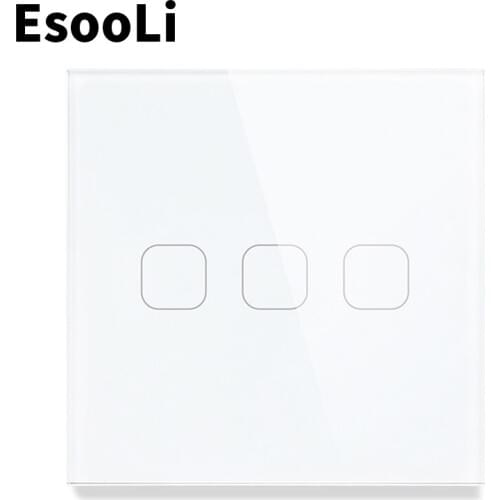 EsooLi 3 Gang 1 Way EU/UK Standard Light Switch Wall Touch Sensor Switch,Crystal Glass switch power,luxury Wall Touch,Mute