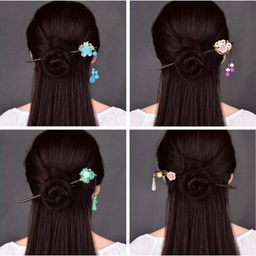 Ethnic Fresh Personality Blue Translucent Resin Flower Hair Sticks Exquisite Coloured Glaze Temperamental Princess Step Shake