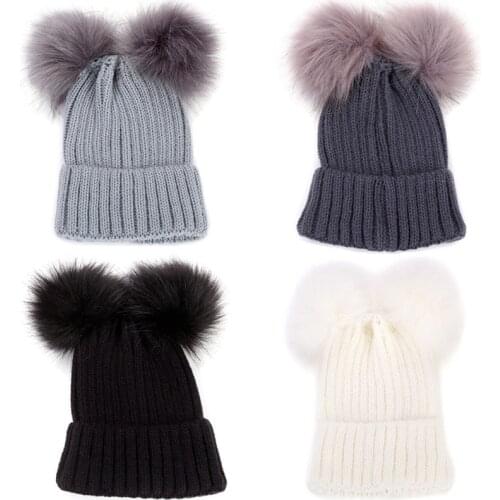 HOT Child Baby Boys Girls Beanie Hat Cap Winter Warm Fur Pom Bobble Knit Hats