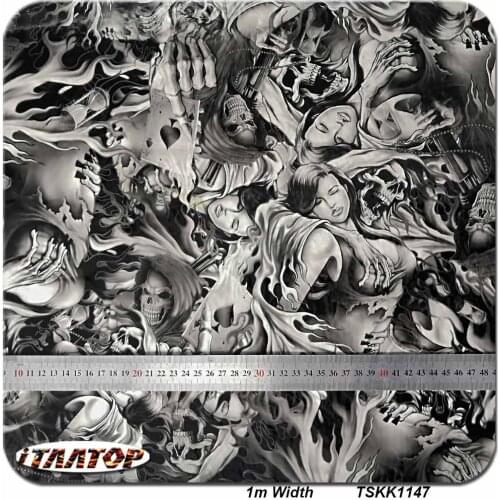ITAATOP TSKK1147 1M * 10M Black Beauty Skull pva film Water Transfer Printing Film