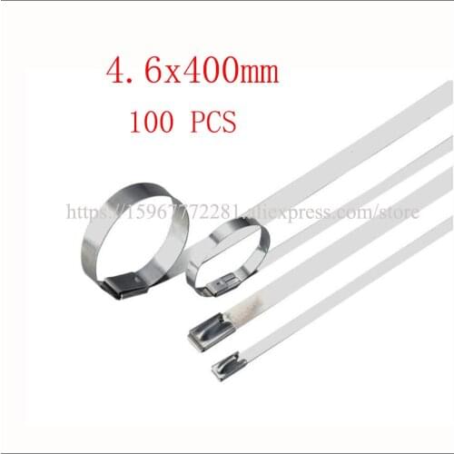 100PCS cable tie 304 self-locking stainless steel tie tape 4.6*400mm cable metal insert tie tape plastic Marine transport