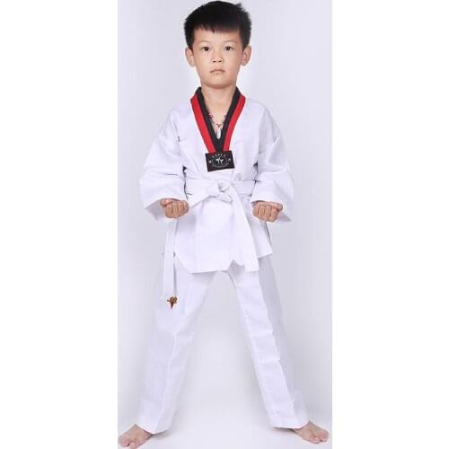 Durable Polyester Material Taekwondo Suit for Adult and Kids Cusromized WTF Suit with Waistband Belt