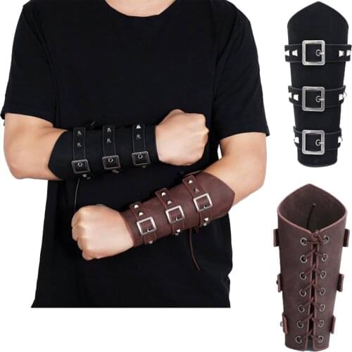 Medieval Cosplay Props Leather Bracer Viking Armor Arm Warmers Lace-Up Pirate Knight Steampunk Gauntlet Wristband Accessories
