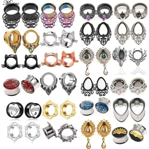 Miqiao New 1 Pair Stainless Steel Water Drop Opal Ear Tunnels Stretchers Body Piercing Jewelry Earrings Expander for Gift