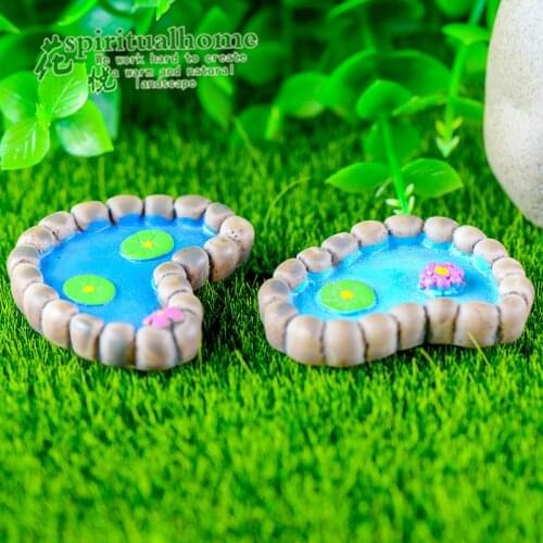 1pc Resin Miniatures Mini Pool & Lotus Pond Model Fairy Garden Decor Terrarium Figurines Succulents Ornament Resin Craft