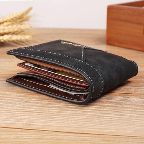 Mens Wallet 2021 New Vintage Geometric 3 Fold Man Short Credit Card Holder Hombre Leather Zipper Coin Purses Casual Men Purse