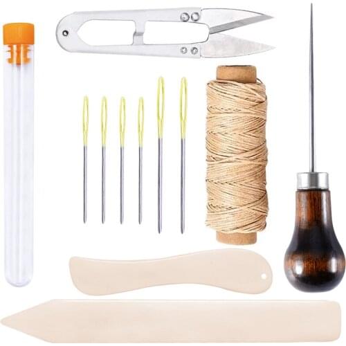 Imzay 12PCS Bookbinding Tools Kit, Sewing Awl Tool, Waxed Thread, Sewing Needles, Scissors For Leathercraft Bookbinding