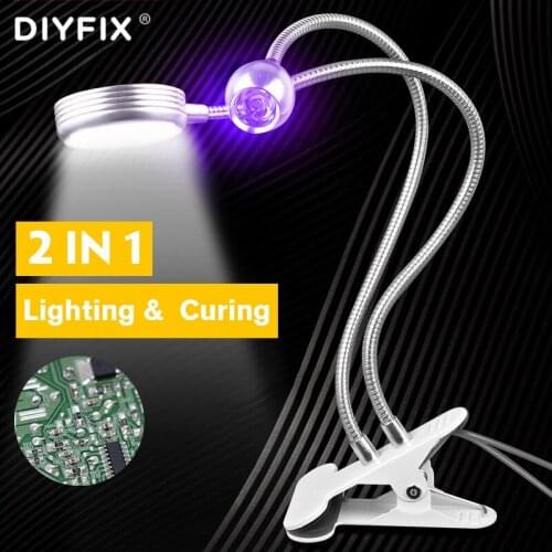 DIYFIX LED Double-head UV Mobile Phone Repair Lighting Desk UV Glue UV Curing Lamp Clip Type Welding Work Chip CPU Hand Tool