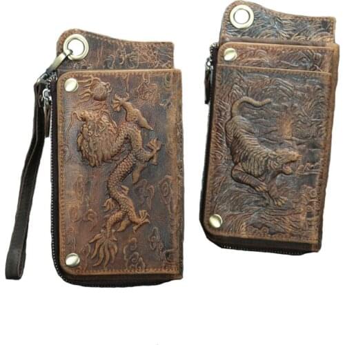 Genuine Leather Handle Men Wallet With Purse Clutch Card Holder For Phone Cowhide Organizer Male Long Wallet Boy Passport Cover