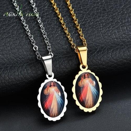 Nextvance Vintage Jesus Portrait Pendant Necklace Vintage Stainless Steel Fire Cross Necklace Original Christian Amulet Jewelry