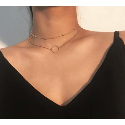 New Arrival 2021 Fashion Modern Choker Necklace Two Layers Round Necklaces Gold Color Necklace Choker Jewelry For Women