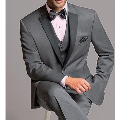 New Arrival Gray Men Suit 3 pieces Terno Custom Tailored Slim Fit Lapel Cran Wedding Groom Custom Made Blazer
