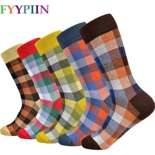 New mens socks casual business classic plaid mens cotton socks happy fashion gentleman socks for men