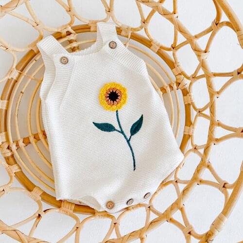 Baby Girls Clothes Autumn Infant Baby Romper Suspender Sleeveless Printed with Sunflower Jumpsuit Toddler Newborn Clothing