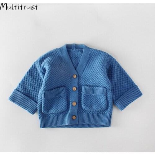 0-5Y Baby Girls Winter Sweater Outfits Solid Knit Long Sleeve Single Breasted V Neck Warm Clothes