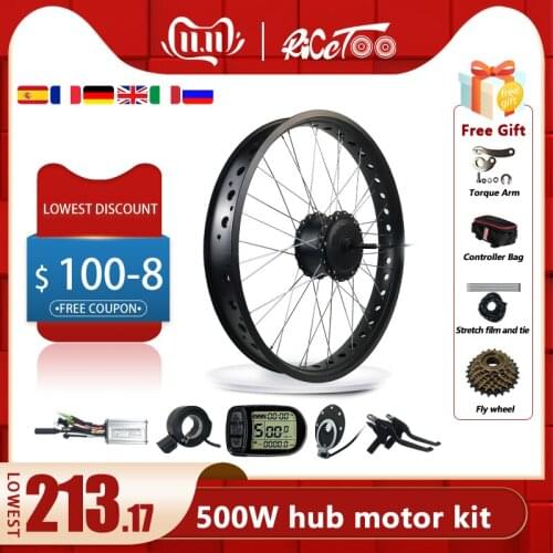48V500W 36V500W Snow Electric Bike Conversion Kit Front Rear Brushless Gear Hub Motor Wheel 20" 26"×4.0 Fat Tire Ebike Kit