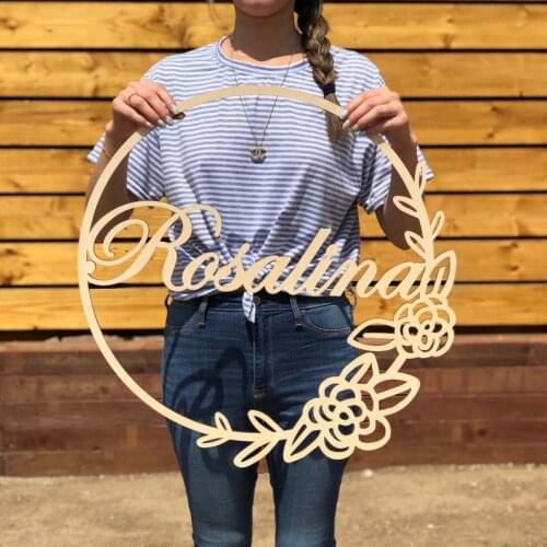 Various Sizes,Personalized Circle Half Floral Name Sign - Wood Name Sign, Custom Wedding Sign, Custom Name Sign, Nursery, Baby
