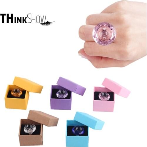 THINKSHOW Adjustable Glue Ring Crystal Finger Ring High Quality Natural Mink Eyelash Finger Ring Pallet Holder Makeup Tool