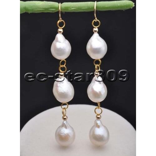 D0307 13mm Almost Round Edison Keshi Pearl Cloisonn Dangle Earring