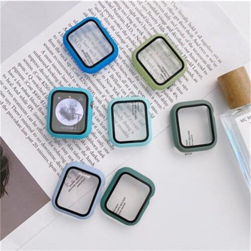 Glass+Case for Apple Watch 3 2 1 42MM 38MM Cover Candy Protection Shell for iWatch 4 5 6 SE 44MM 40MM Protector+cover Bumper