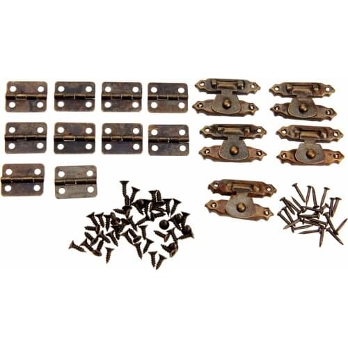 Antique Bronze 5Pcs Vintage Jewelry Chest Suitcase Box Latch Hasps Clasps Buckle with 10Pcs Hinges and Screws Furniture Hardware