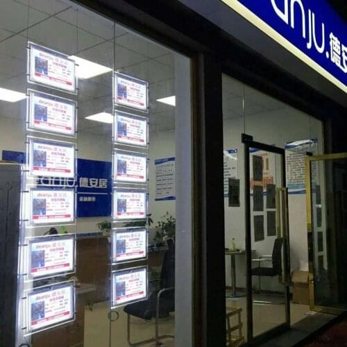 Shop Window A4 Single Side Landscape Cable Hanging LED Window Display Light Panels Advertising Lightbox for Real Estate Agent