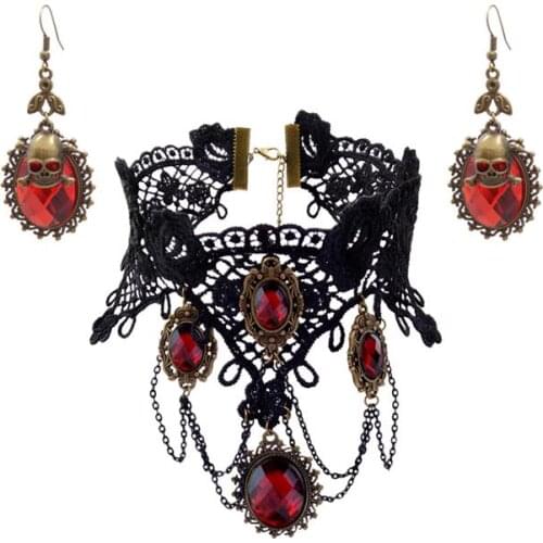 YiYaoFa Handmade Party Jewelry Set Gothic Jewelry for Women Black Lace Necklace & Earring Women Accessories Party Jewelry YTZ-05