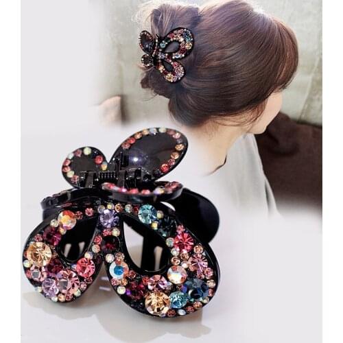 Fashion Shiny Crystal Hair Claw Strong Hairpin Butterfly Large Hair Clip Bow Knot Girl Clamping Hair Ornament Hair Accessories