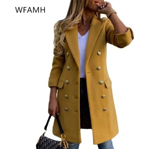 Fall 2021 new fashion simple double-breasted beltless lapel slim casual windbreaker womens mid-length coat jacket Polyester