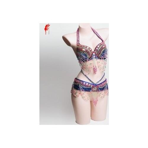 Sexy belly dance bra and belt suit girls belly dance performance set 2017 Cha-cha dance bra suit women belly dance clothes