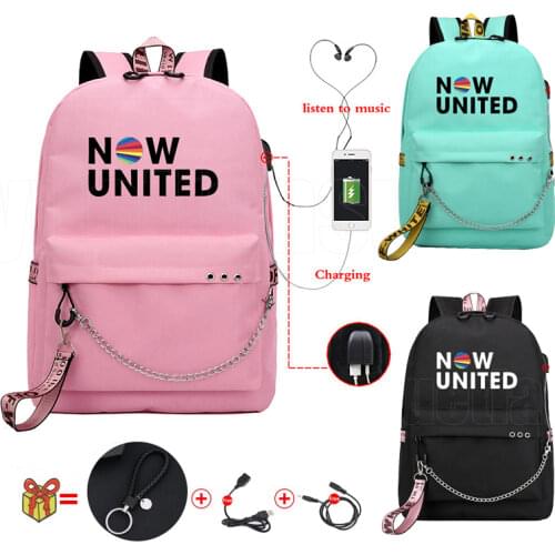 Now United High Quality Backpack Women USB Charging Backpacks School Bags for Teenage Girls Now United Lyrics UN Team Travelbags