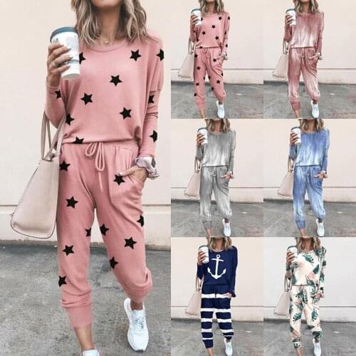 Womens Jumpsuits Print Color Summer Autumn Oversize Hooded Sweatshirt + Pants Loose Two Piece Outfit Casual Chic Tracksuit C2961