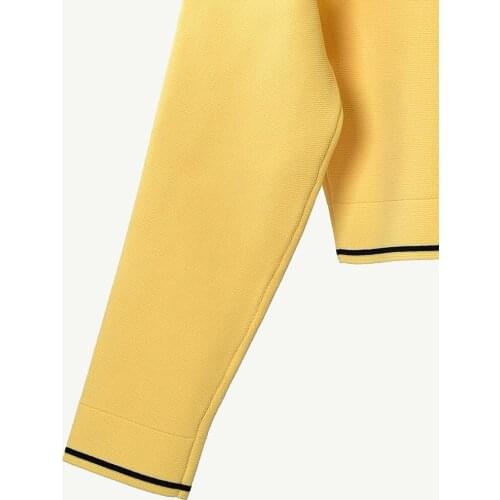 Women Sweater Spring and Summer New Sweet and Elegant Yellow Knitted Cardigan