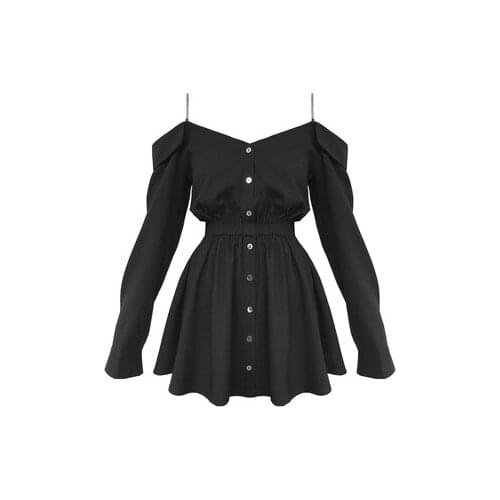 Summer Punk Style Gothic Girls Sexy High Waist Sling Dress Women Long Sleeve Off Shoulder Black Mini Dresses