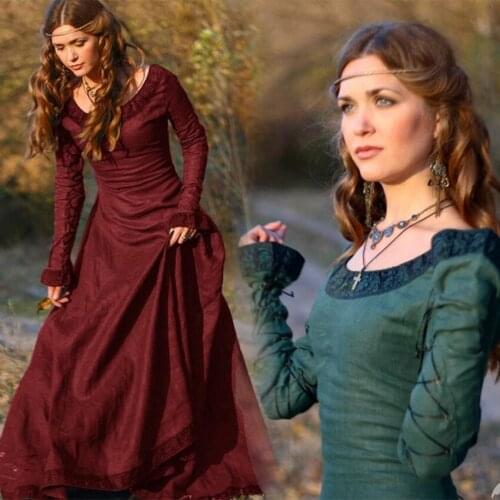 Medieval Renaissance Women Dresses Halloween Cosplay Vintage Victorian European Court Costumes Solid Color Elegant Female Outfit