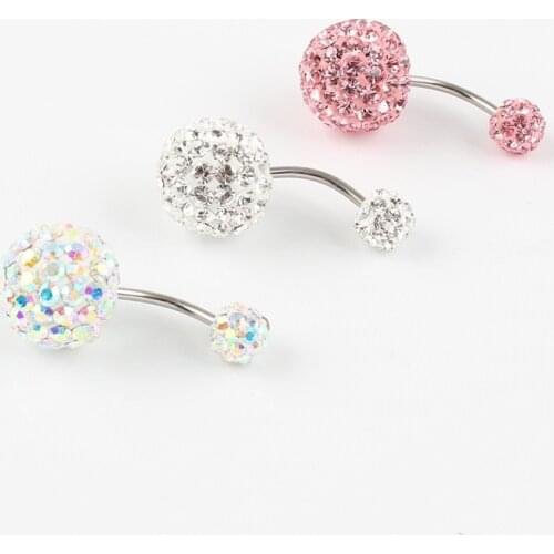 2Pcs Latest Circular Drill Navel Ring Double Full Mud Ball Umbilical Nail Anti Allergic Body Piercing Ornaments Umbilical Buckle