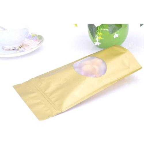 50pcs Stand up Matt Gold Aluminum Foil Window Ziplock Bag Doypack Coffee Tea Packaging Bag Foil Window Storage Bag