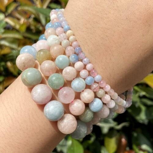 4/6/8/10/12mm AAA Natural Genuine Morganite Stone Beads Round Beads for Jewelry Making Diy Bracelets Necklace Accessories 15"