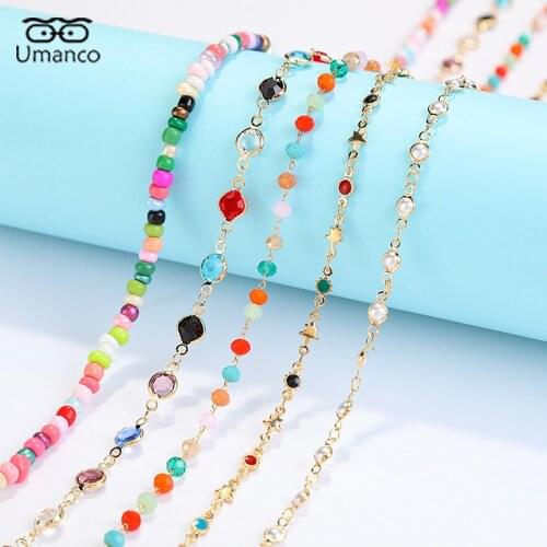 Fashion Sunglasses Chain for Women Colorful Crystal Beads Mask Glasses Chains Anti-Drop Lanyard Hanging Neck Eyeglasses Jewelry