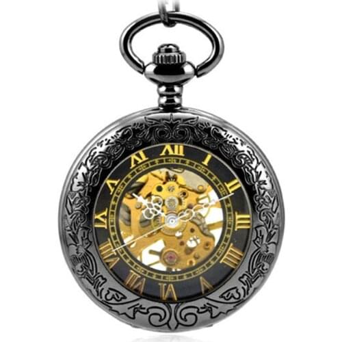Steampunk Skeleton Bronze Automatic Mechanical Pocket Watch Men Vintage Hand Wind Clock Necklace Pocket & Fob Watches With Chain