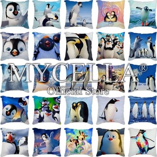 Decorative Cushion Cover New Rainbow Penguin Printed Linen Fabric Pillowcase Pillows Case Cover Pillow Bedroom Home Decoration