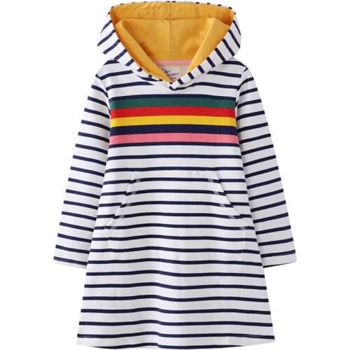 Jumping Meters Cotton Toddler Girls Dress Autumn Winter Kids Hooded Dresses for Girl Costume Stripe Princess Dress Baby Clothes
