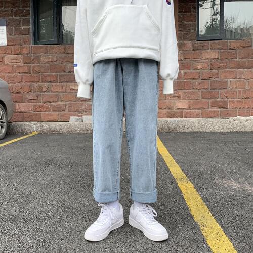 Korean Wide-leg Jeans Mens Fashion Casual Solid Color Retro Jeans Men Streetwear Loose Hip-hop Straight Denim Trousers Mens