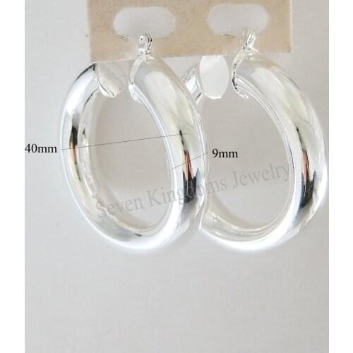 Foromance/ PLAIN SURFACE SILVER COLOR PLATED & YELLOW GOLD GP PLATED FILLED OVERLAY HOOP 1.57" BAND WIDTH 8MM 0.31" EARRING