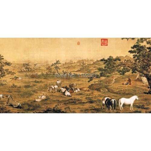 Canvas painting traditional Chinese style painting scenery Giuseppe Castiglione masterpiece reproduction 100 piece portion
