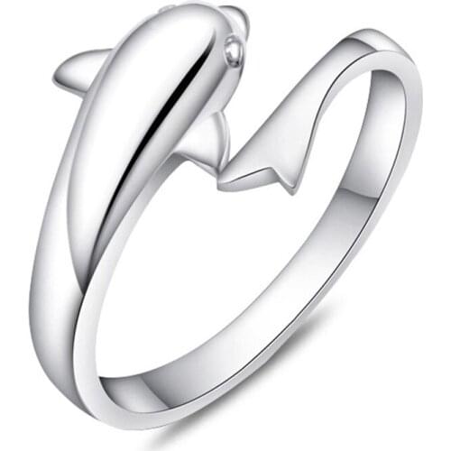 New Fashion Simple Style Dolphin lovers Finger Rings White Copper Tiny Romantic Opening Ring For Lady Girls Trendy Ring Band