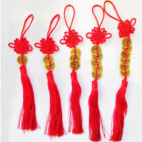 Red Chinese Knot Feng ShuI Lucky Charm Protection Ancient I CHING Coins Prosperity Good Fortune Home Car Decor Decorations