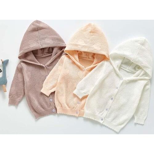Summer Toddler Baby Boy Ice Silk Cardigan Thin Long Sleeve Coat Kid Girl Cotton Solid Childrens Hooded Sun Protection Shirt
