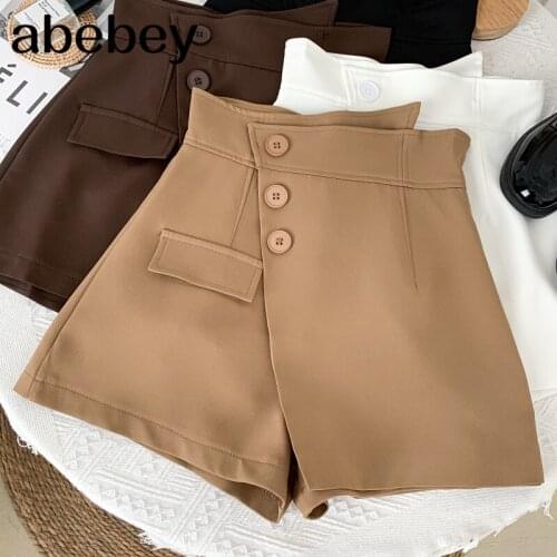 Fashion versatile solid Shorts irregular design pocket decoration high waist single breasted casual Shorts 2021 New Summer