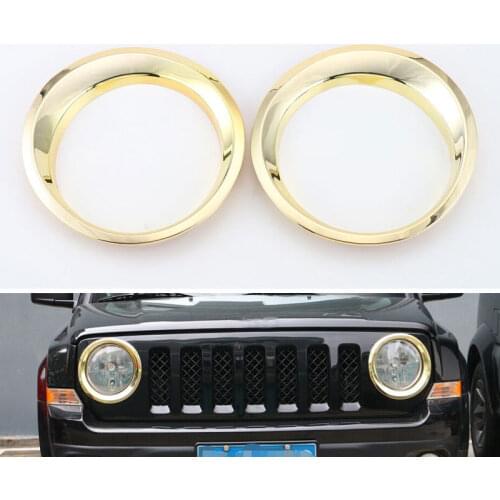 2pcs Gold Car Front Head Light Head Lamp Cover Trim Ring Sticker ABS Fit for Jeep Patriot 2011-2015